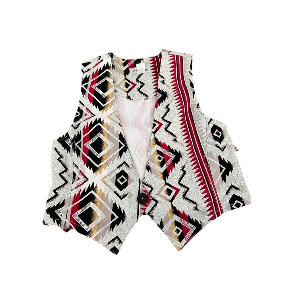 Vintage Stampede Women's Red & Black Southwestern Print Vest Size Small